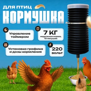 Автокормушка для домашних птиц. Таймер .Объем 13л.